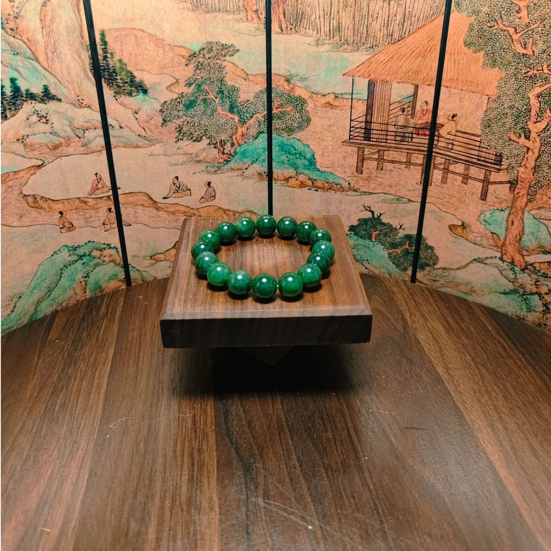 K和田玉碧玉圆珠手串（卡12）4659