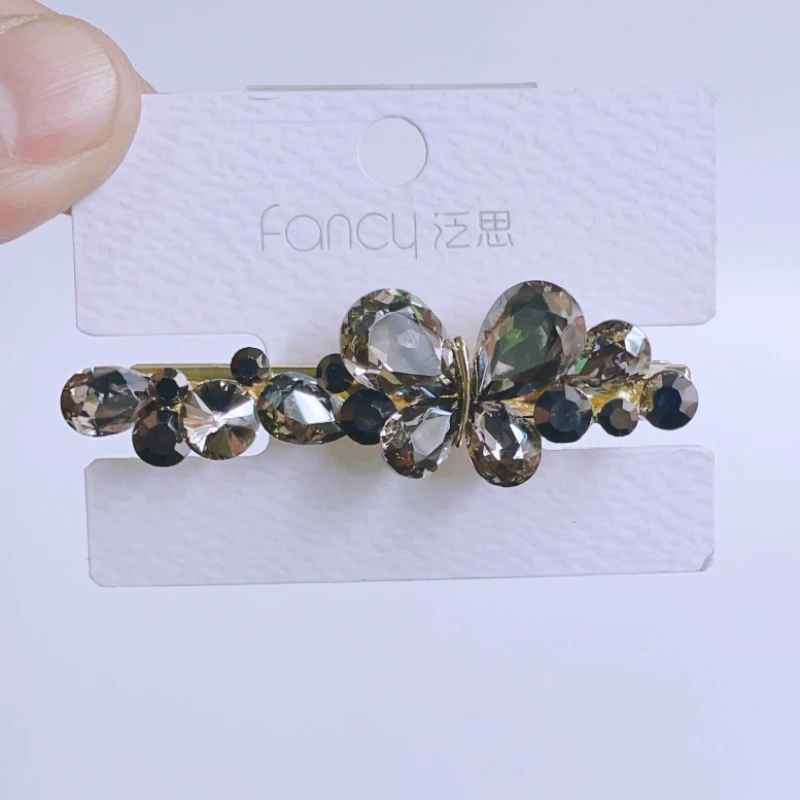 高级感时尚琉璃奥钻蝴蝶发夹女新款侧边刘海夹子简约碎发鸭嘴夹