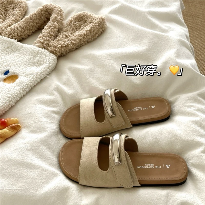 软糯老钱风~！氛围感ins懒人凉拖鞋女夏季透气防滑外穿一字拖鞋潮