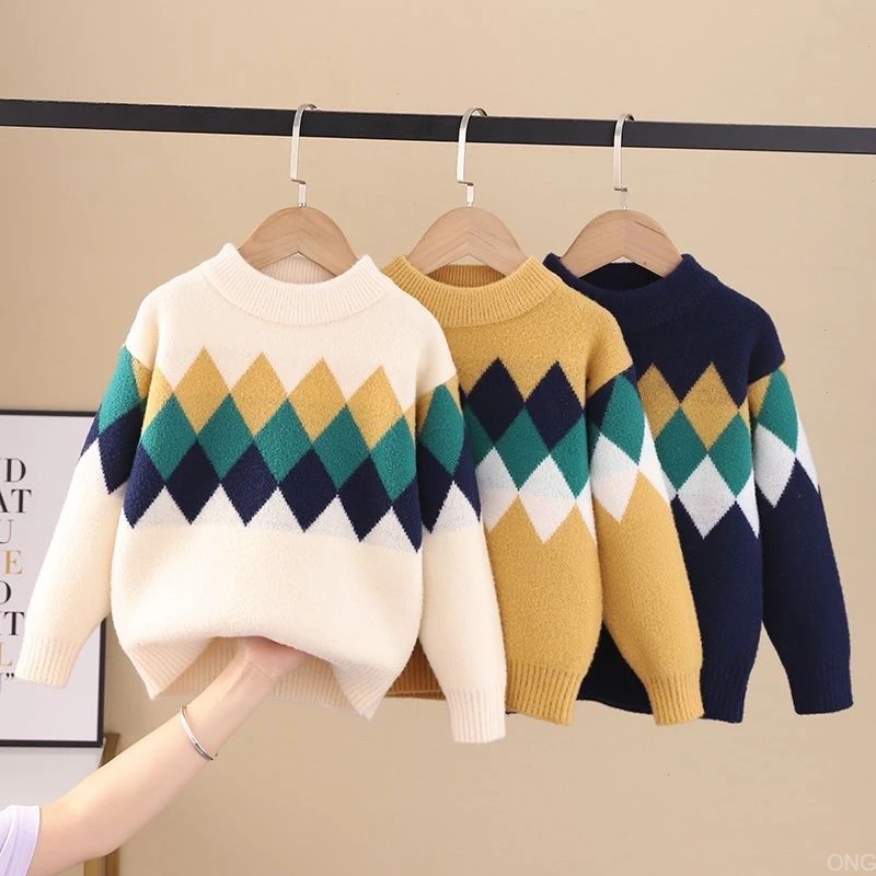 韩版男童秋冬毛衣秋冬男童套头毛衣加绒加厚2025秋冬款中大童针织