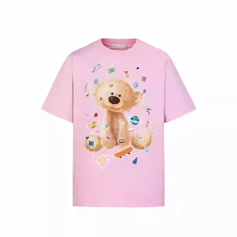 【立体小熊玩偶】2025新款贴画小熊短袖可爱上衣女短款棉质T恤032