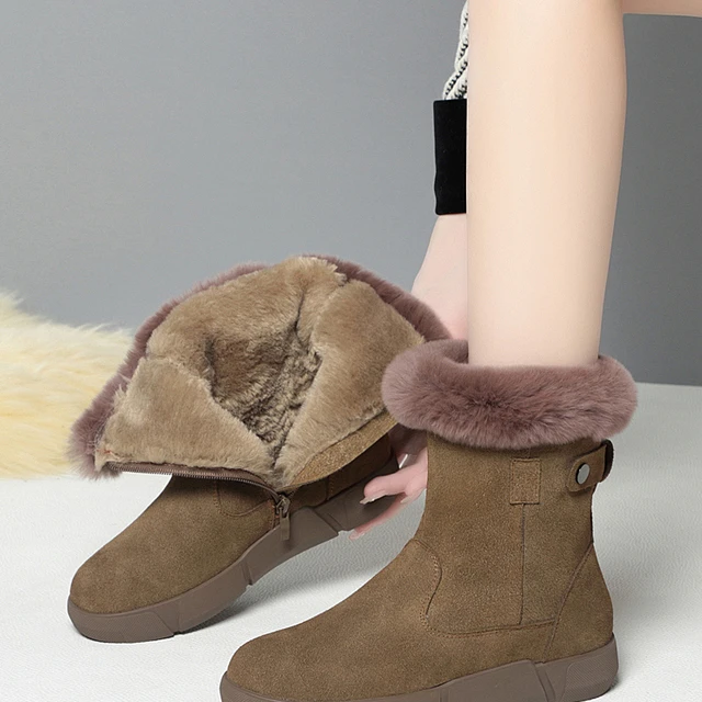 女式雪地靴2025新款真毛连体羊毛衬里加厚保暖短靴东北羊毛大棉鞋