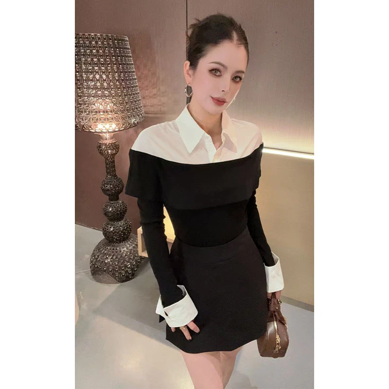 撞色拼接假两件衬衫CS30982