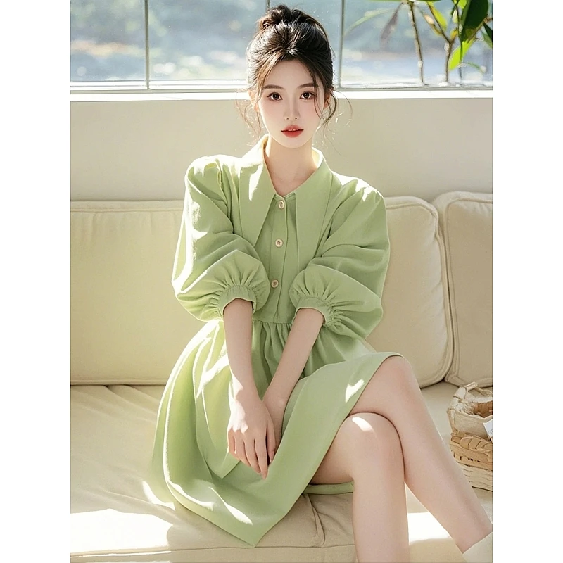 春季气质减龄高级感长袖洋气收腰连衣裙时尚女装韩版显瘦甜美裙子