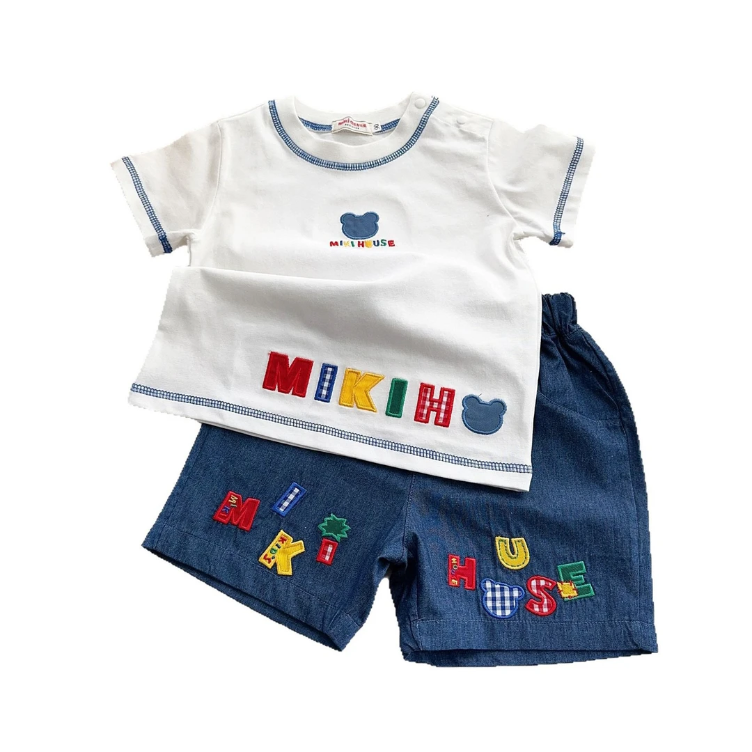 儿童字母短袖套装25夏季新款男女童卡通小熊短袖儿童套装7057