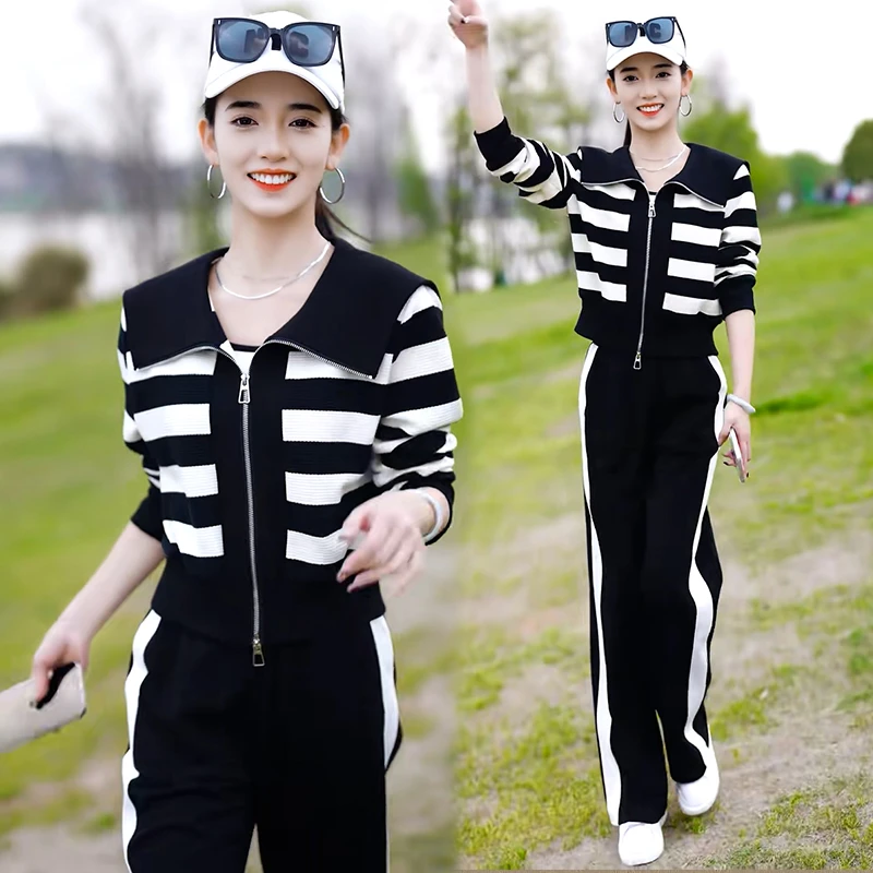 高含棉休闲运动服套装女2025春秋季新款气质开衫外套阔腿裤两件套