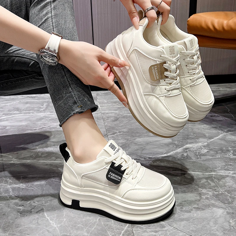 真皮2025秋季新款休闲厚底小白鞋女松糕板鞋小个子小码单鞋网面02