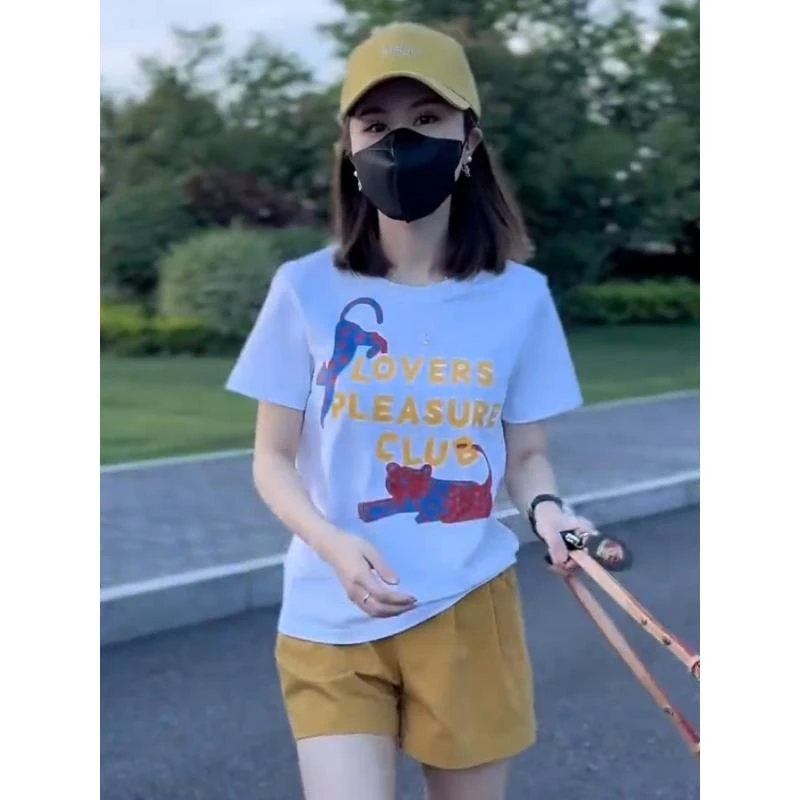 2025夏季新款卡通印花短袖T恤女高级感潮流时尚百搭显瘦体恤上衣