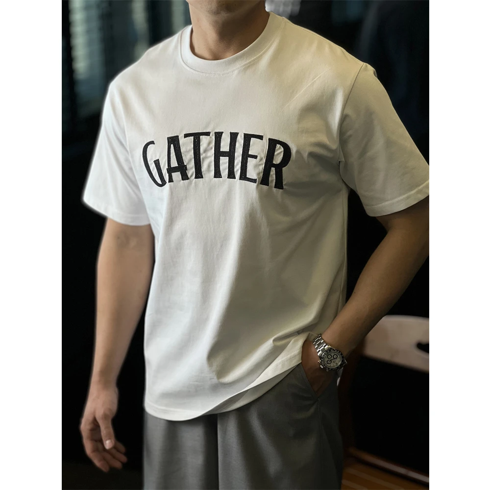 简素Design简约字母刺绣圆领T恤男士短袖休闲宽松透气上衣春夏季