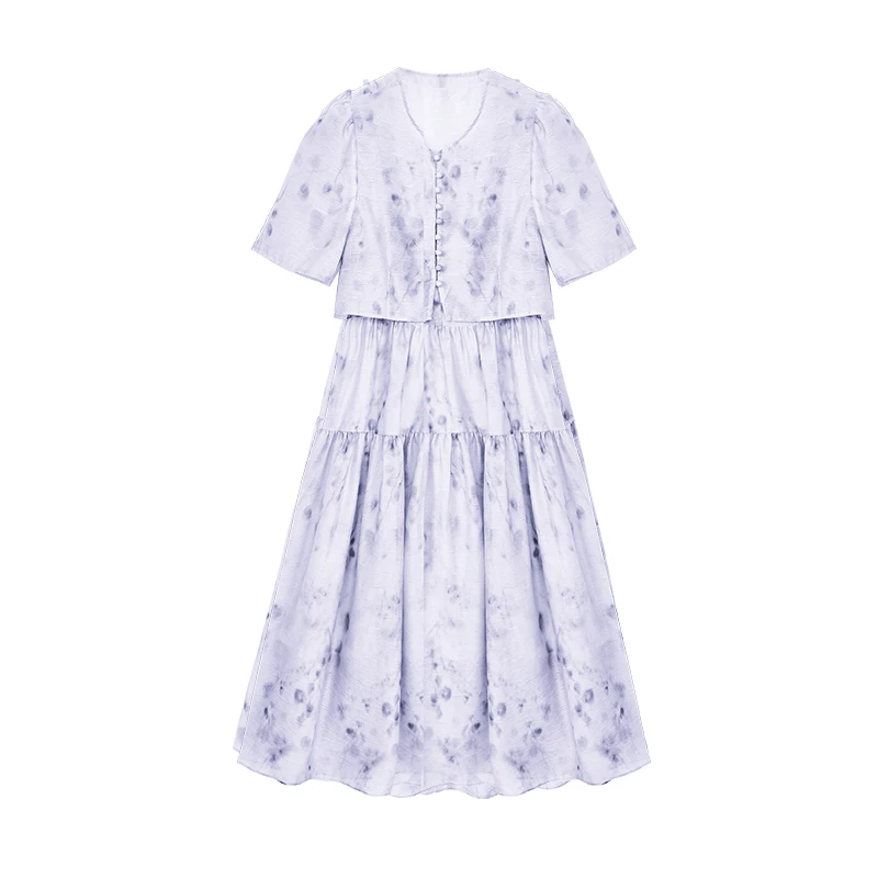 【达人专属】重工晕染提花长裙两件套N2683