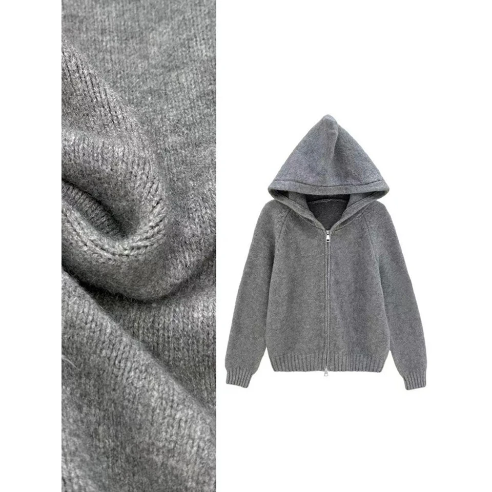 慵懒风女套头上衣韩系连帽设计感长袖针织衫女小众别致上衣K1-70