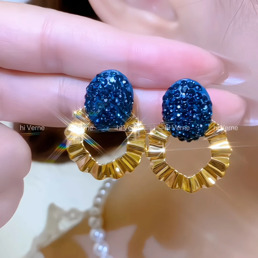 铜合金合成锆石耳饰 2025新款欧美轻奢新款复古高级感金色耳环