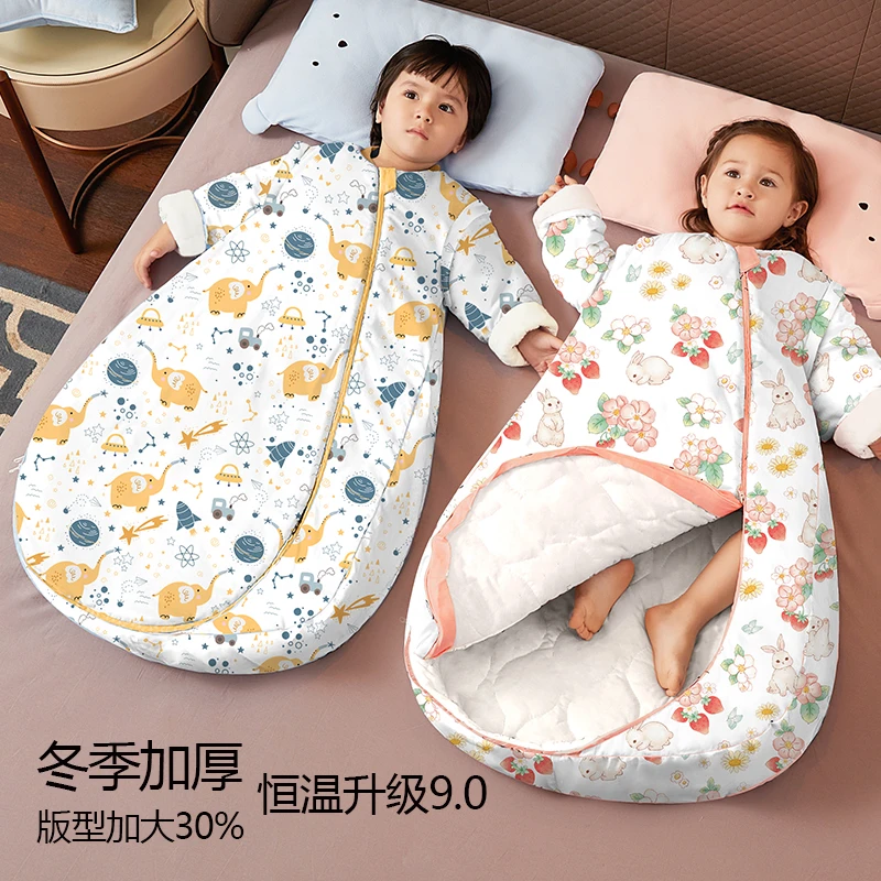 冬季睡袋婴儿一体式冬款特厚宝宝睡袋加棉儿童睡袋恒温睡袋防惊跳