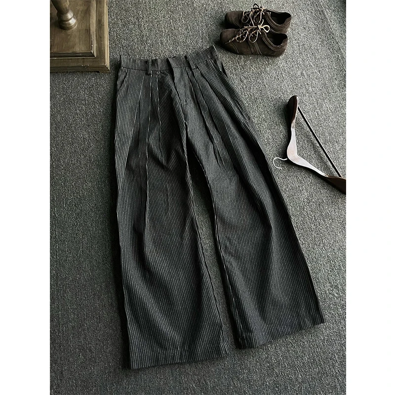 三褶条纹原牛牛仔西裤男美式A字弯刀裤子cleanfit通勤直筒阔腿裤