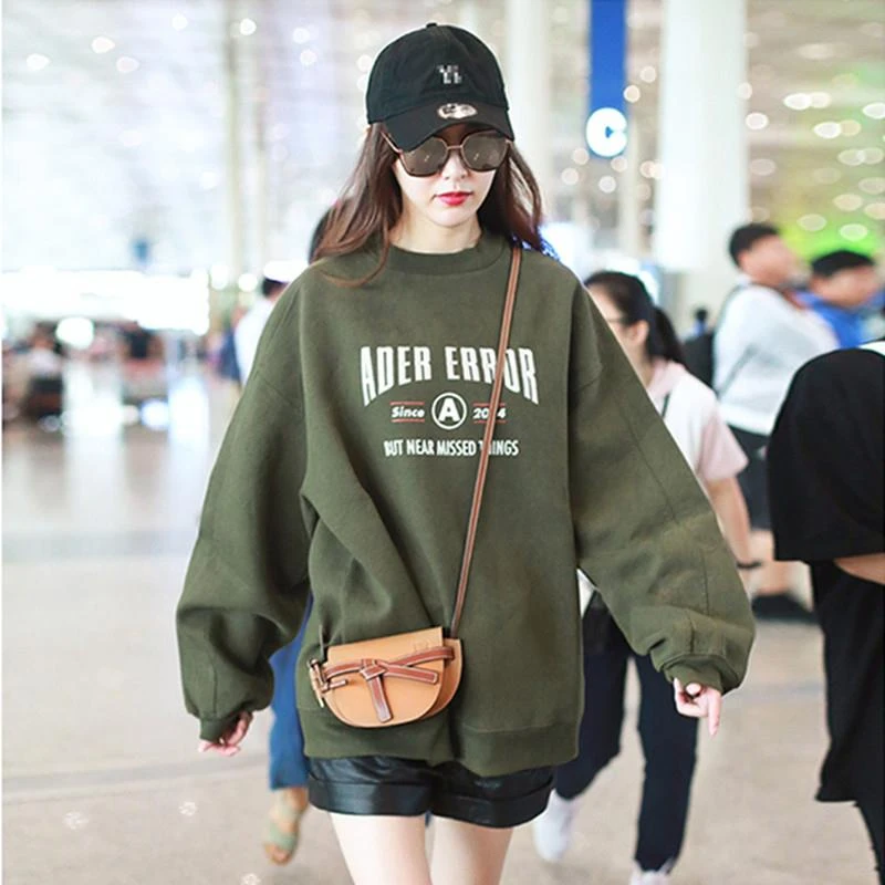 法芬图唐嫣同款军绿色卫衣女秋冬2025新款爆款美式宽松慵懒风外套