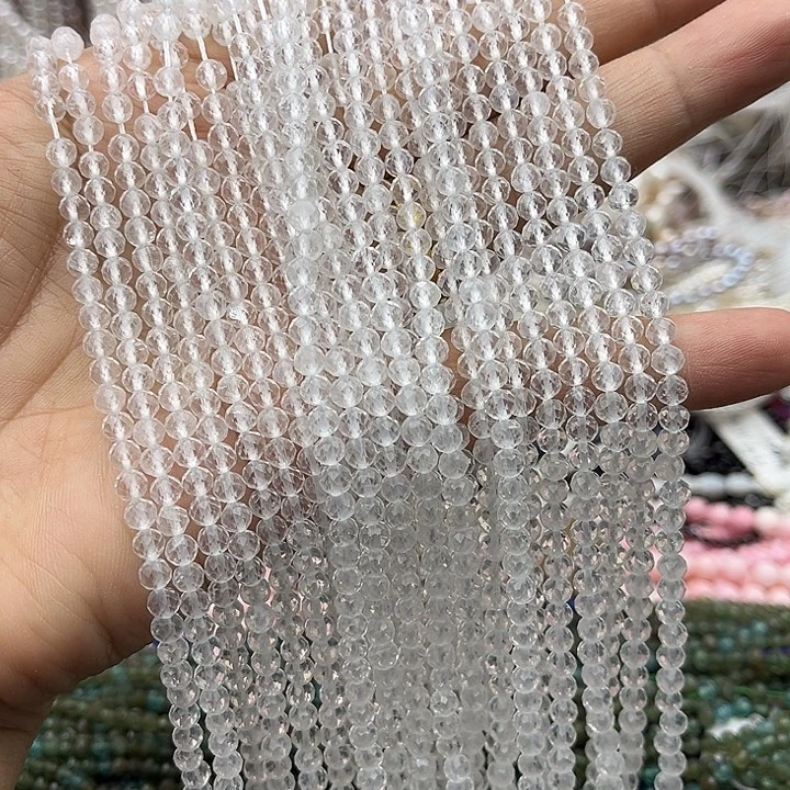 玛瑙/玉髓未镶嵌珠宝半成品一条4mm左右白水晶刻面