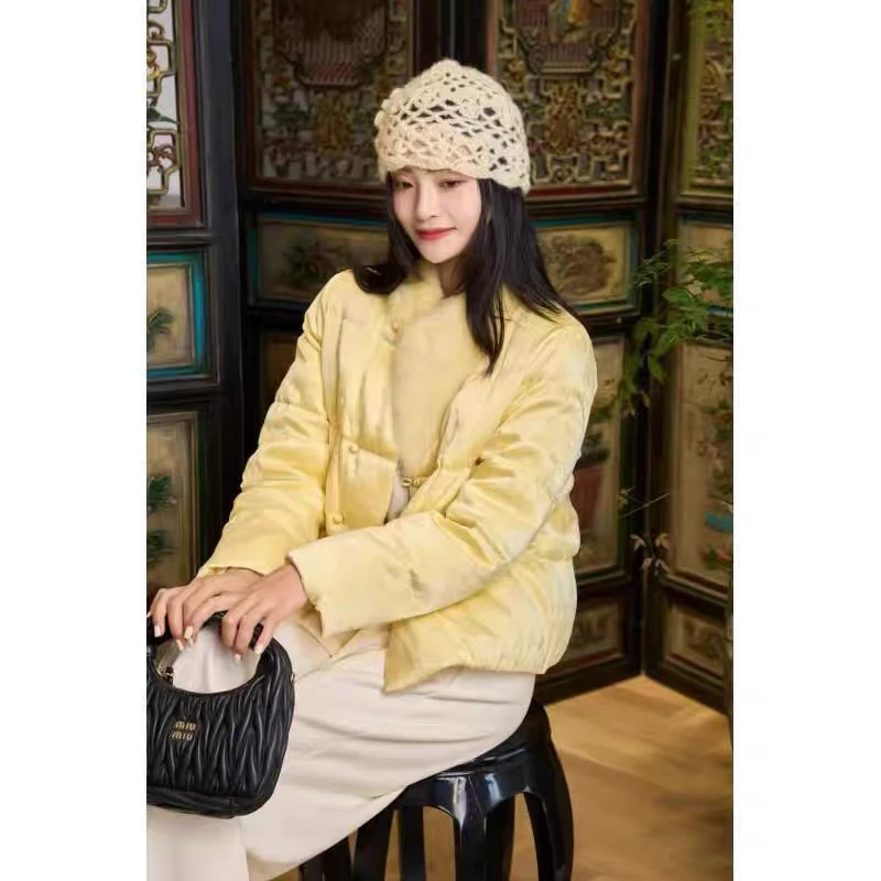 DY3342樱美嘉90鹅绒服拼接水貂毛皮草羽绒服冬季新款新中式女