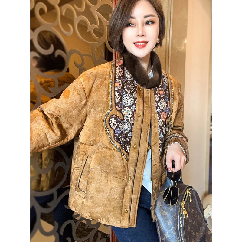 水貂毛拼接领口90鹅绒服新中式女装精致时尚上衣25121606