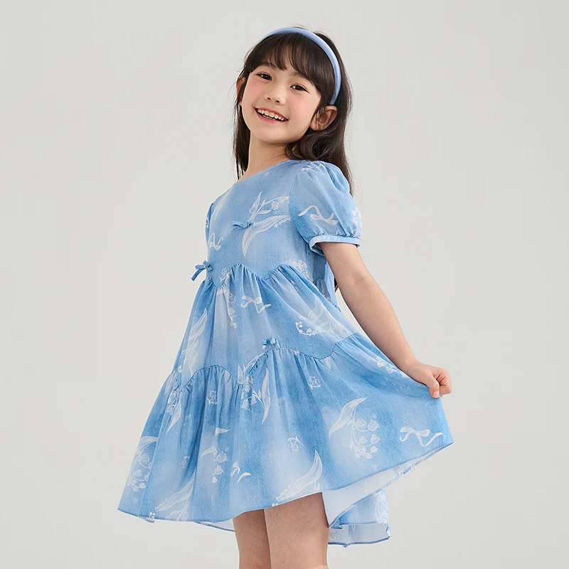 [植物拓印]EP雅莹童装2025夏女童商场同款铃兰花朵方领拼接连衣裙