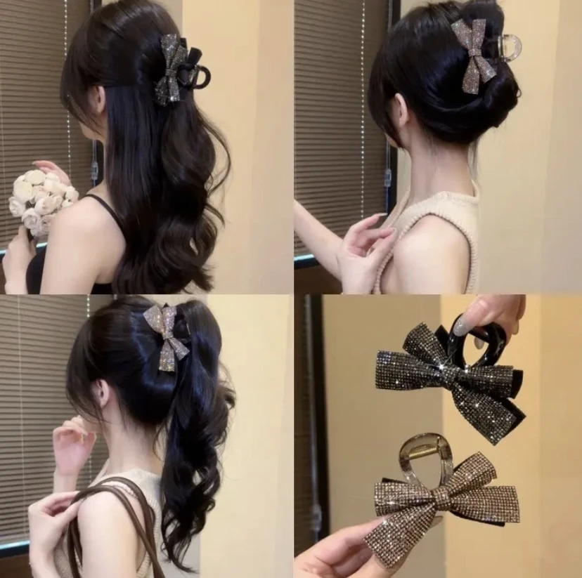 2025新款蝴蝶结闪闪发夹高级感百搭鲨鱼夹马尾夹子女后脑勺发饰