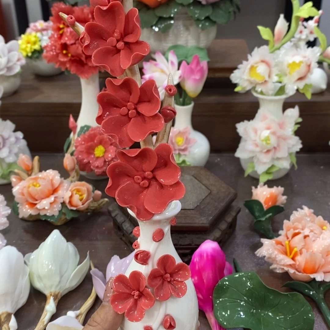 瓷片陶瓷手工花摆件