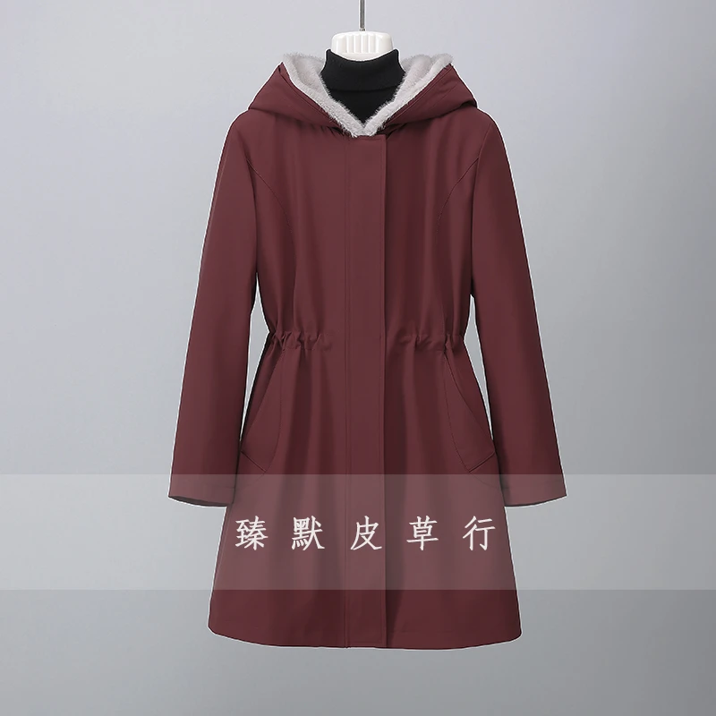 可脱卸貂绒内胆派克服女中长款拉链连帽保暖兔毛皮尼克服大衣