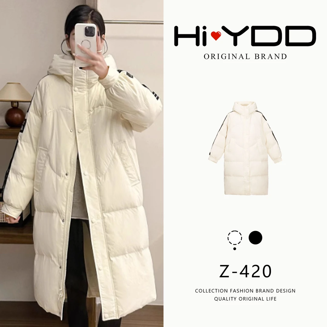 YDD•「Z-420」冬羽绒服长款过膝连帽百搭加厚保暖白鸭绒外套YR-2409