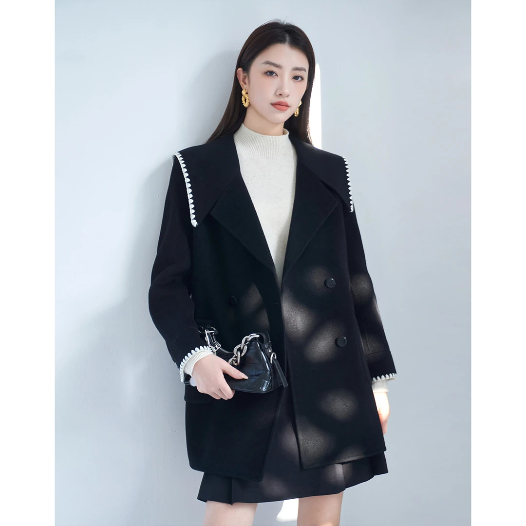 8868【马琦尧专属】朗文斯汀小香风大翻领双面毛呢外套G35308868