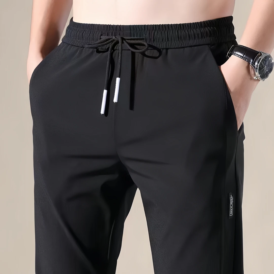 冰丝休闲裤男宽松2025年夏季新款修身直筒裤子男潮流百搭运动长裤