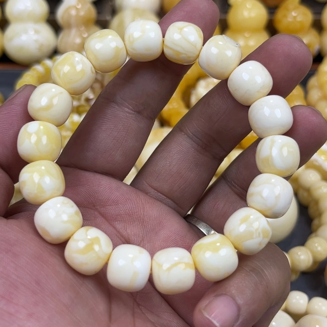 手串琥珀未镶嵌同料焦皮瓷白粉橘底12mm