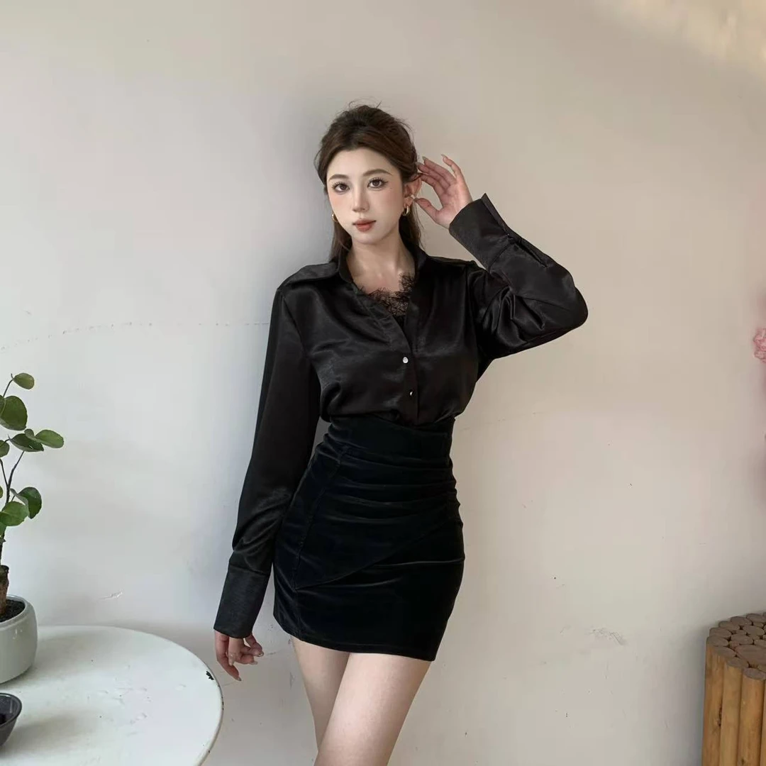 【D56】法式辣妹风少女风休闲风时尚套装衬衣上衣性感衬衫