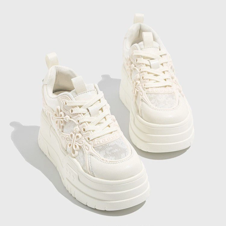 增高厚底鞋松糕底女士鞋子2024新款夏网面透气小白鞋休闲运动板鞋