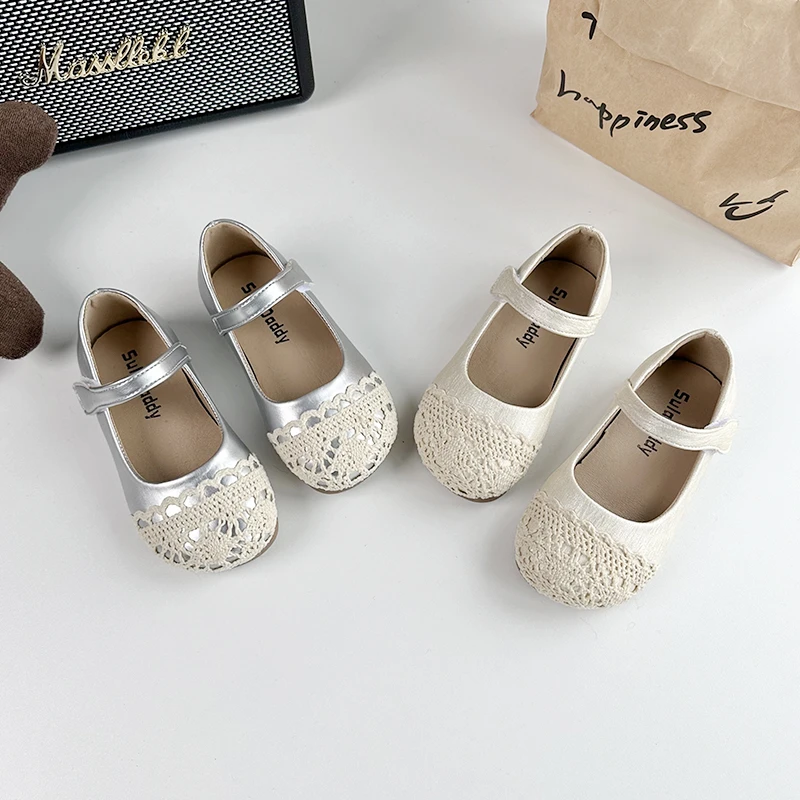 女童小皮鞋2025春季新款儿童蕾丝包头小单鞋防滑百搭公主鞋