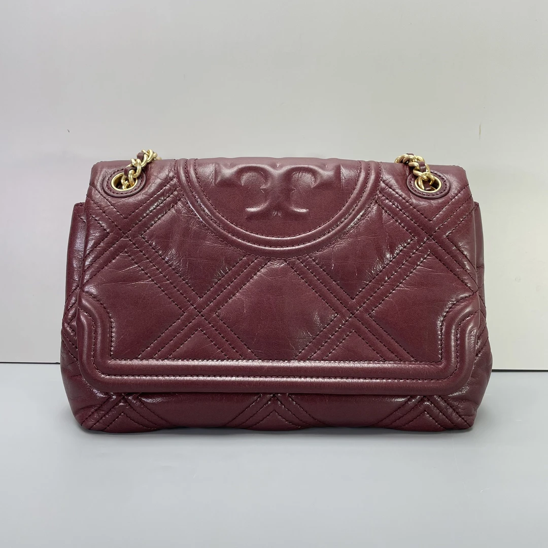 95新 TORY BURCH/汤丽柏琦 小林/暗红色链条包26*18*10cm B050902