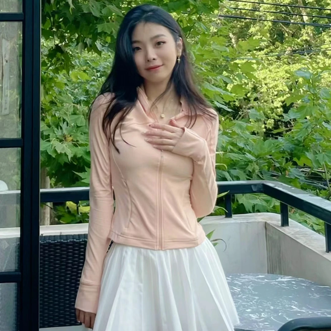 橘粉时尚双面磨毛立领休闲瑜伽外套 2610