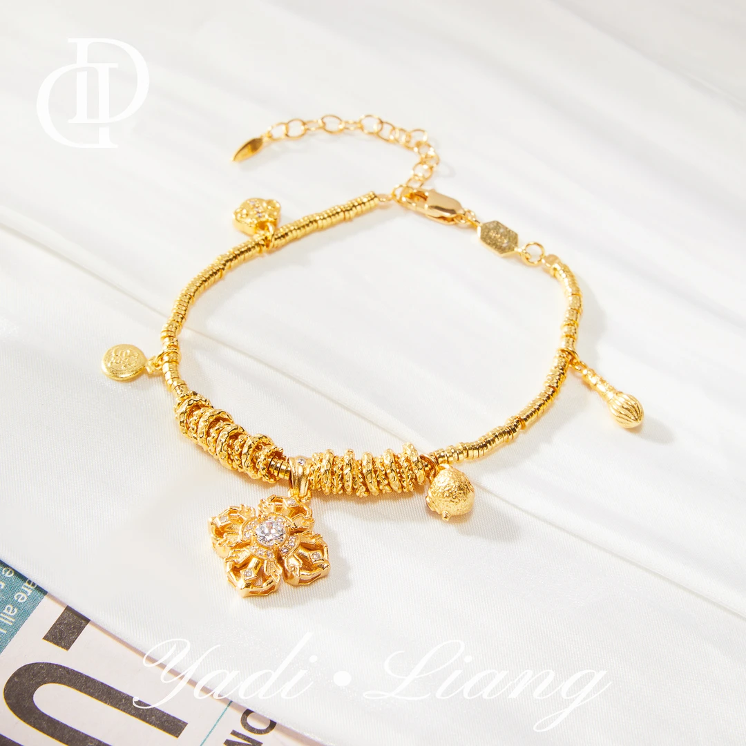 925银手链 梁雅帝新品【四叶宝相花把把壶】手工编织时尚纯银手链