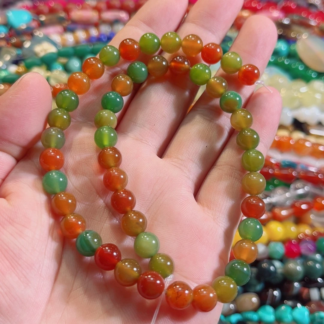 玛瑙/玉髓合金珠宝半成品孔雀玛瑙一条8mm