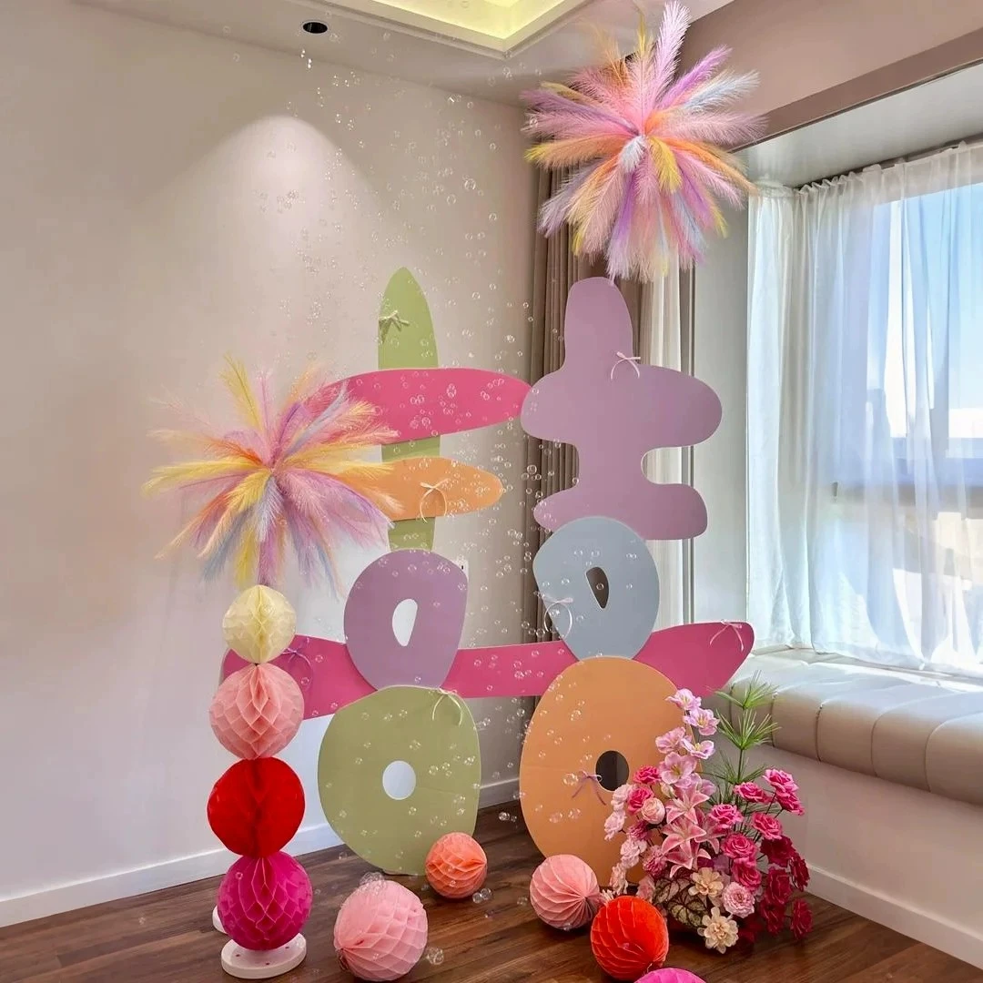 多巴胺彩色超大喜字kt板结婚婚房布置拍照背景道具