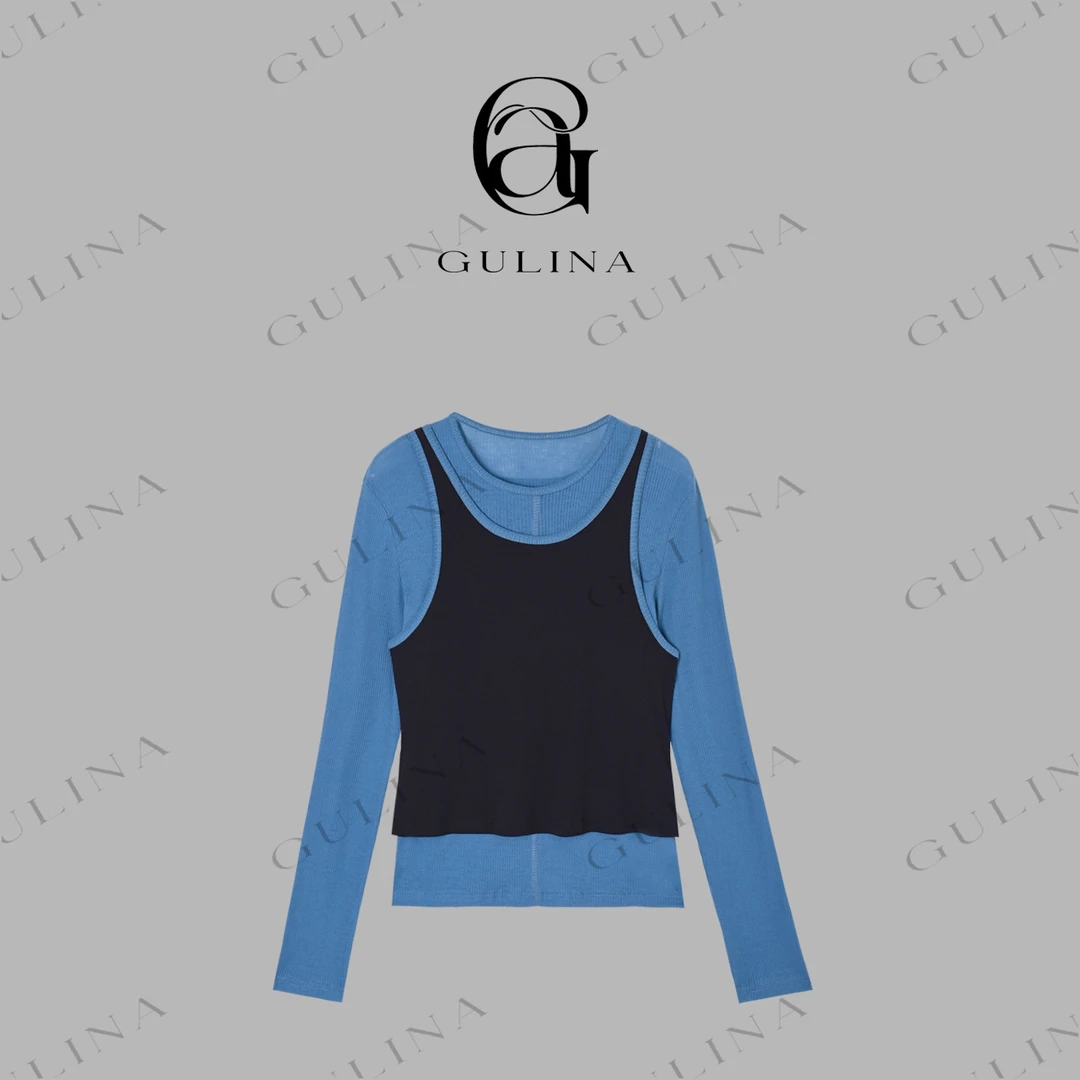 GULINA/娜姐欧洲站设计师打底百搭长袖T恤女真两件套250801T9017