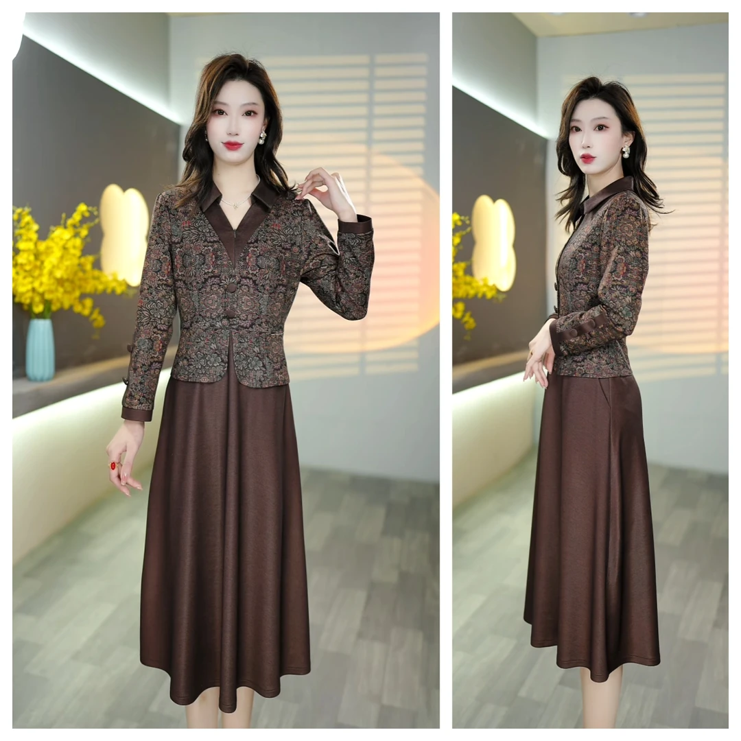 [连衣裙]2025年新款新中式妈妈装连衣裙印花碎花拼接时尚裙子