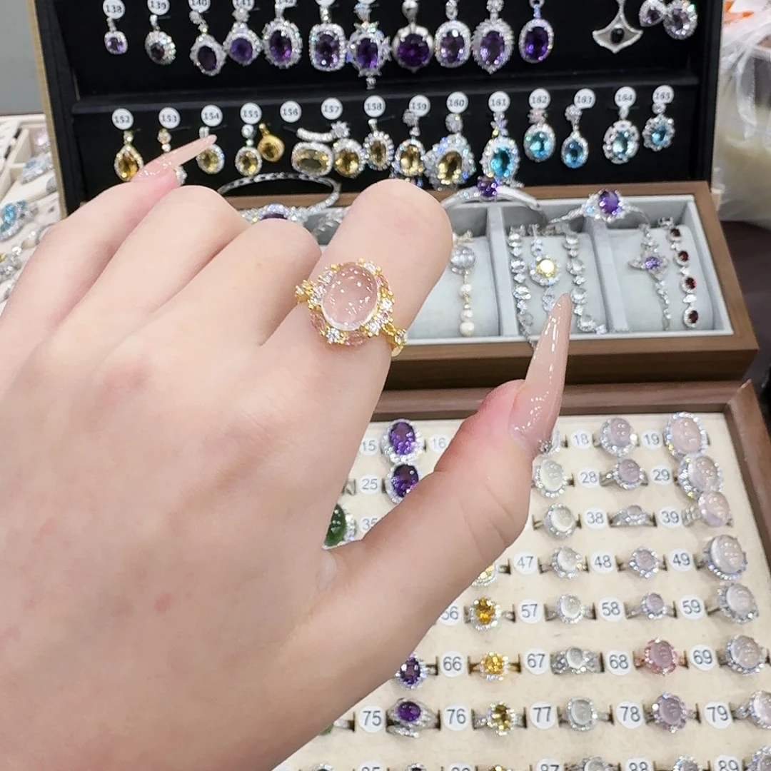 彤***觉戒指银S925镀金镶嵌芙蓉石