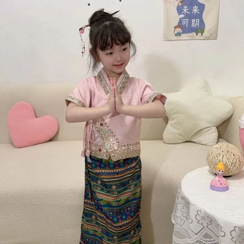 泼水节舞蹈套装傣族服装儿童女新款云南民族2025独特漂亮裙子儿童