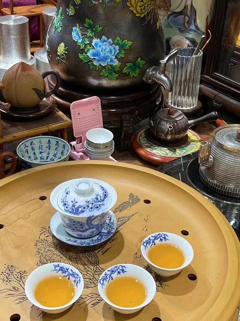 复古中式青花瓷功夫茶茶具 一个盖碗加三个茶杯一套