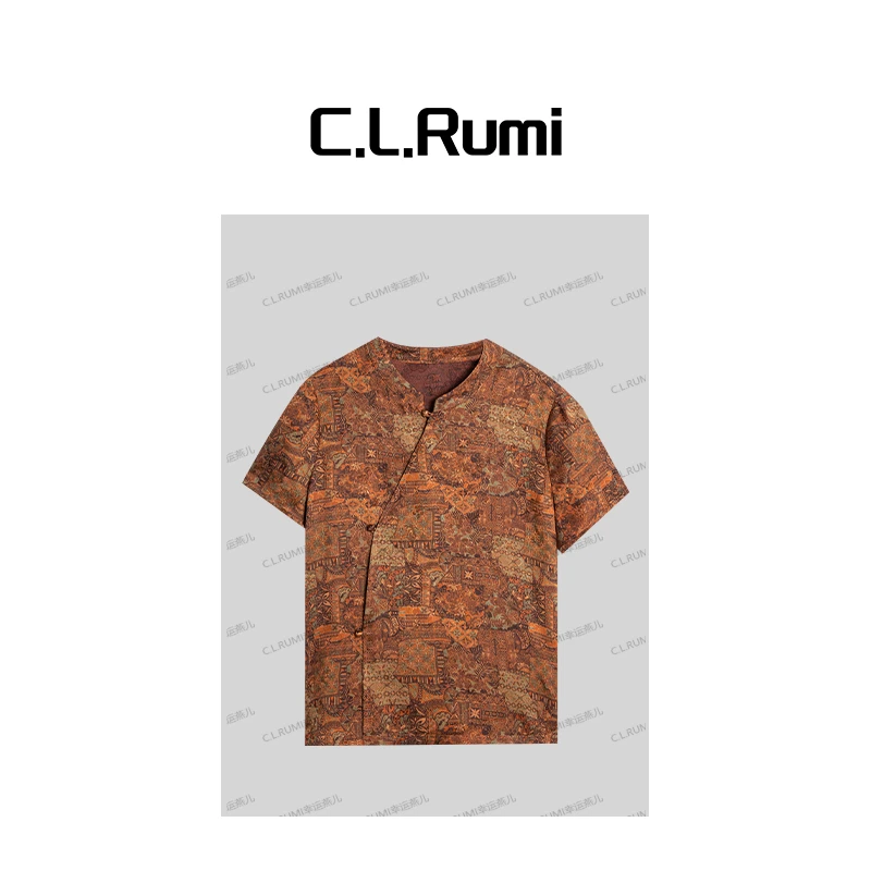 【Rumi时装】”夕颜“25夏香云纱桑蚕丝轻奢斜襟提花短袖上衣6978sy