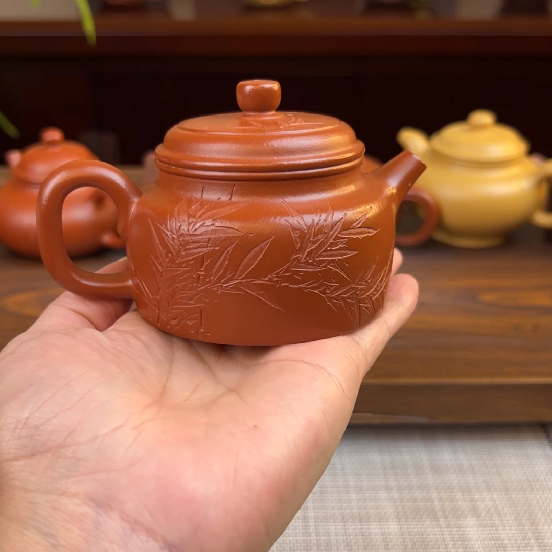 紫砂茶壶朱泥德钟全手150cc