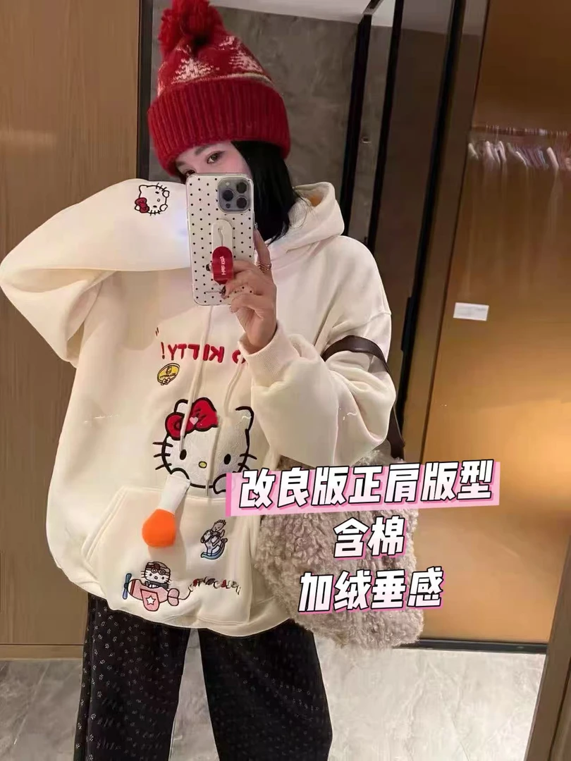 【雯雯子定制】2025秋冬季新款大码女装宽松减龄加绒卡通连帽卫衣