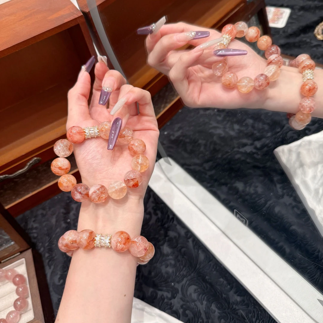 【虹光绮梦】天然水晶红胶花手串女生2025新款显白温柔手链