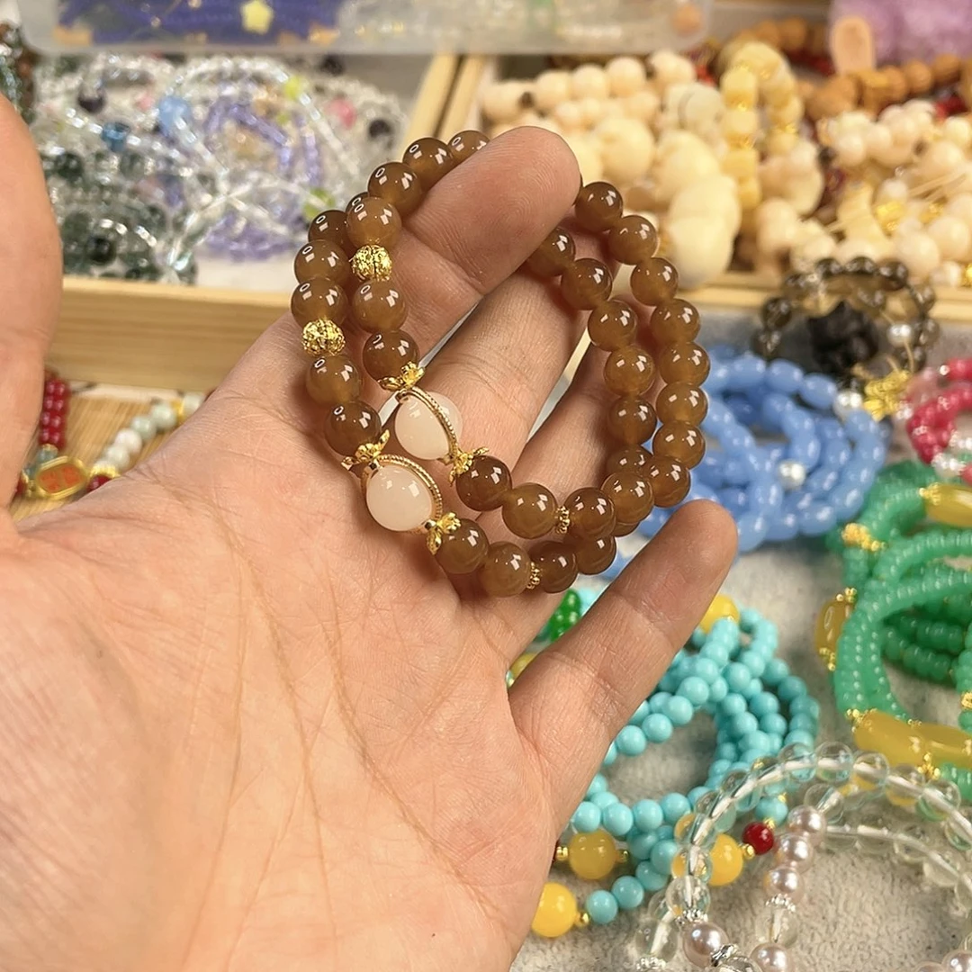 檀香木手串银S925镀金镶嵌