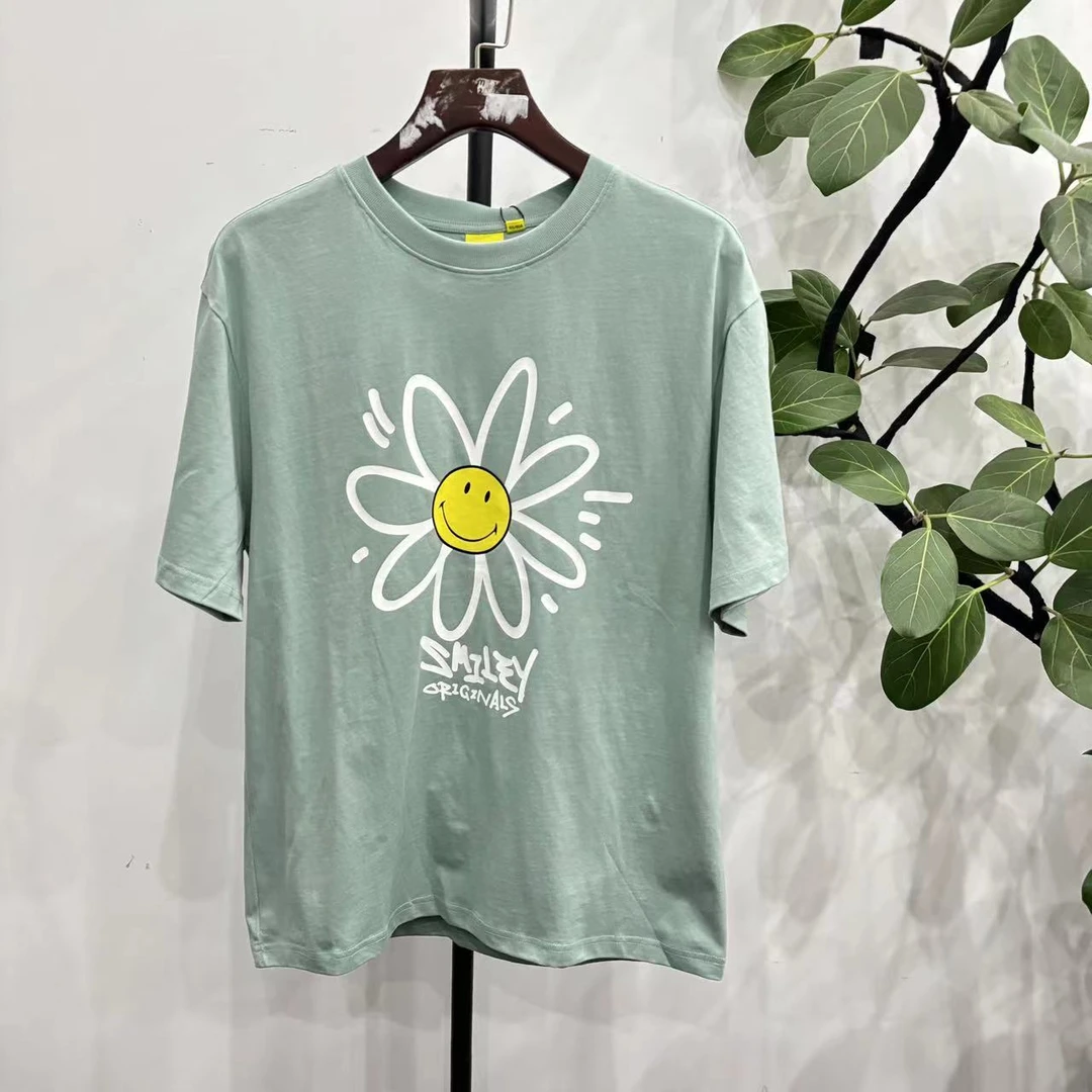 D-25 【笑脸】25夏季美式宽松浅蓝色笑脸印花圆领短袖T 28502
