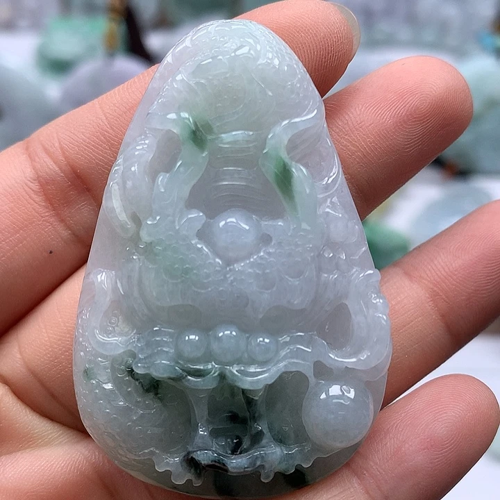 翡翠未镶嵌颈饰随形龙行天下两面工艺卡厚10+